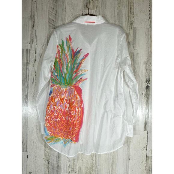 Tommy Bahama Womens Button Up Shirt Size Medium Lightweight Semi Sheer Pineapple - Picture 5 of 10